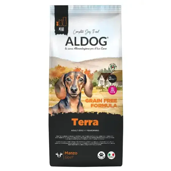 Aldog Terra Adult Mini Gluten e Grain Free al manzo 2 kg (scadenza: 03/12/2026) - Croccantini per cani