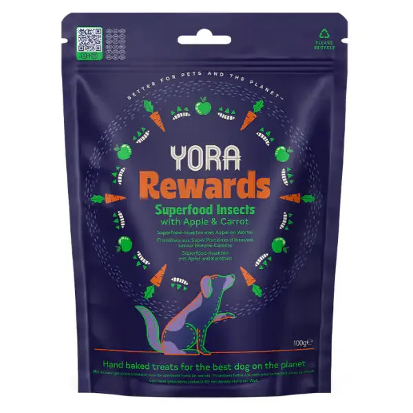 Yora Superfood Snack a base di insetti Dog Adult All Breeds Hypoallergenic 100 gr Rewards - con mela e carota (scadenza: 24/01/2027)