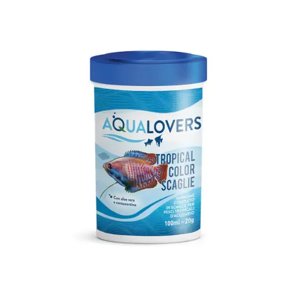 Tropical Color Aqualovers Mangime completo in scaglie per pesci tropicali colorati, con vitamine e aloe vera 20 gr (100 ml)