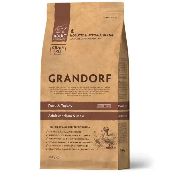 Grandorf Dog Adult Medium/Maxi Grain Free Anatra e Tacchino 10 kg - Croccantini per cani