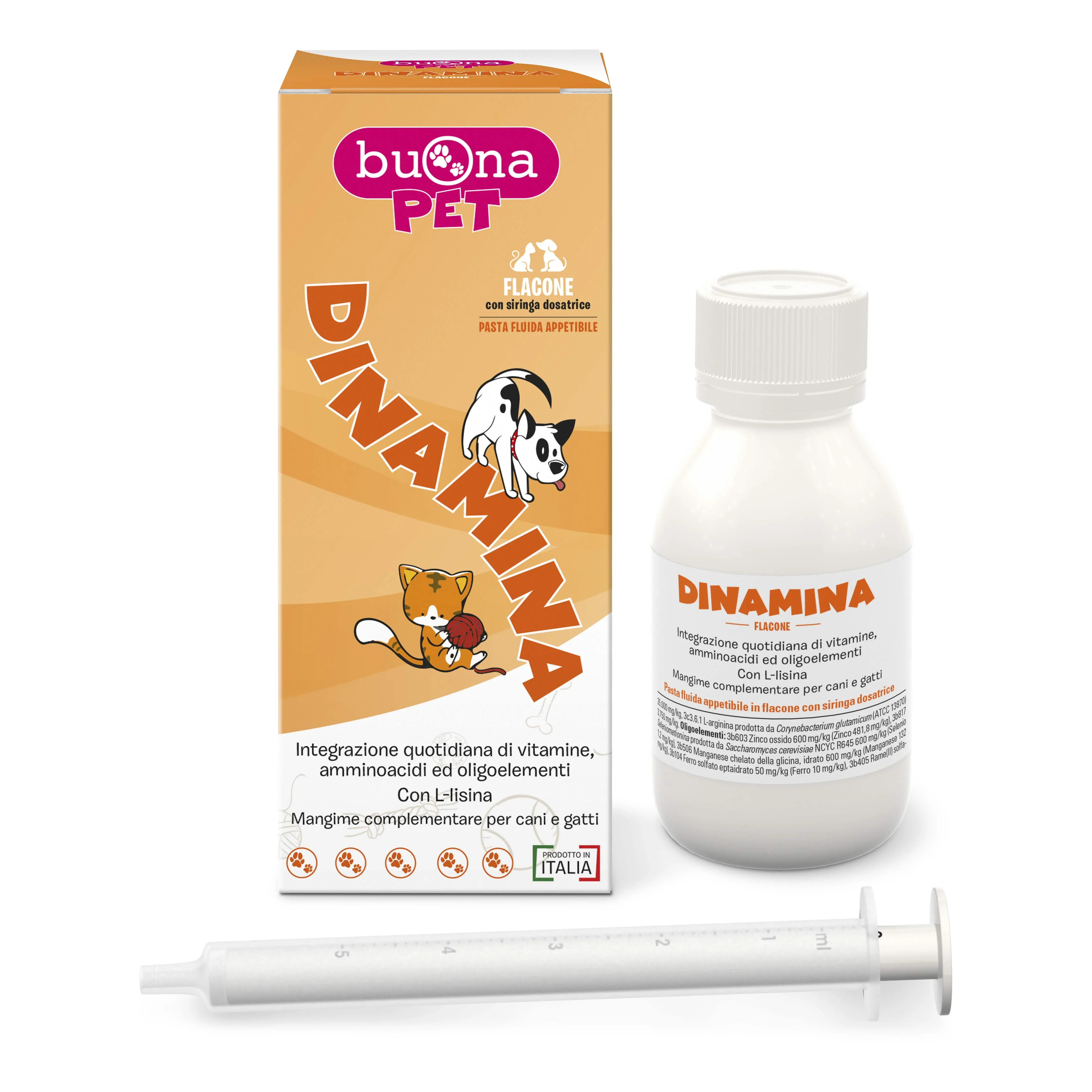 Dinamina cani gatti flacone con siringa dosatrice in pasta 60 g buonapet