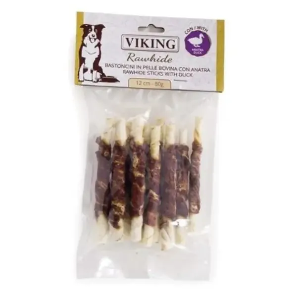 Viking Rawhide snack per cani bastoncini in pelle bovina 10 pezzi 12 cm - con anatra
