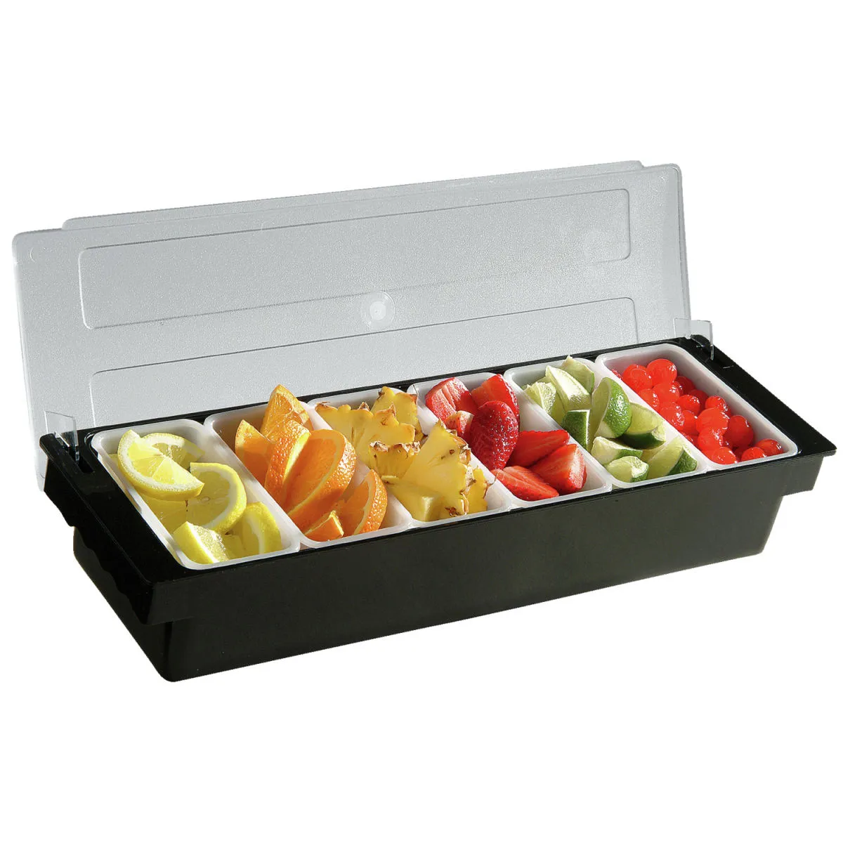 VEGA Portacondimenti cocktail Widnes con 6 scomparti; 49.5x15x9 cm (LxLxH); nero/trasparente