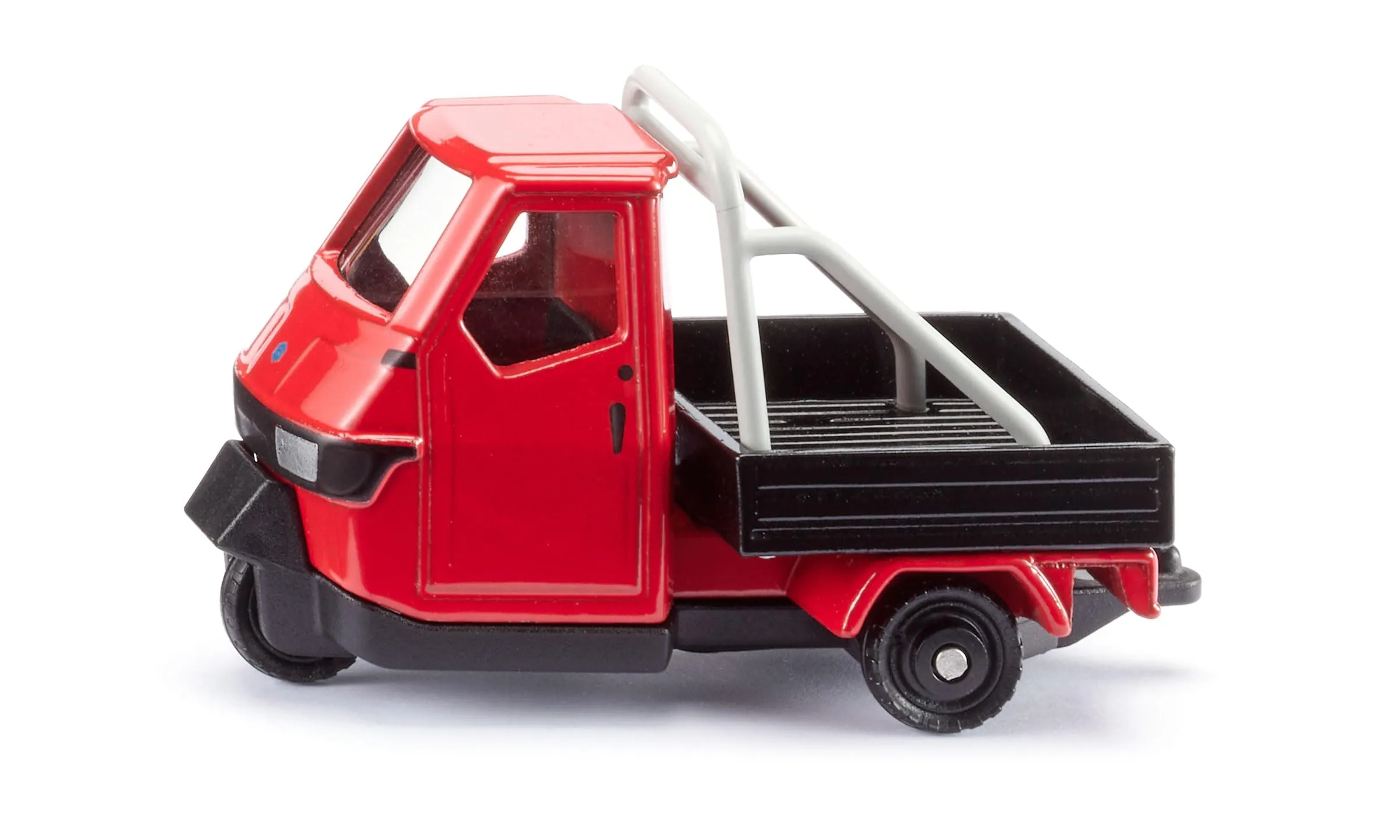 Siku 1122 Piaggio Ape Cross, veicolo fuoristrada a tre ruote con gancio di traino e roll-bar, telaio in metallo, rosso-nero, veicolo cult italiano per gli amanti dell'avventura