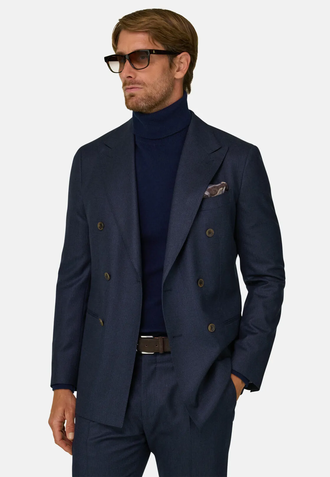 Boggi, Abito Doppio Petto Fantasia In Flanella Di Lana, Uomo, Navy, Taglia: 46