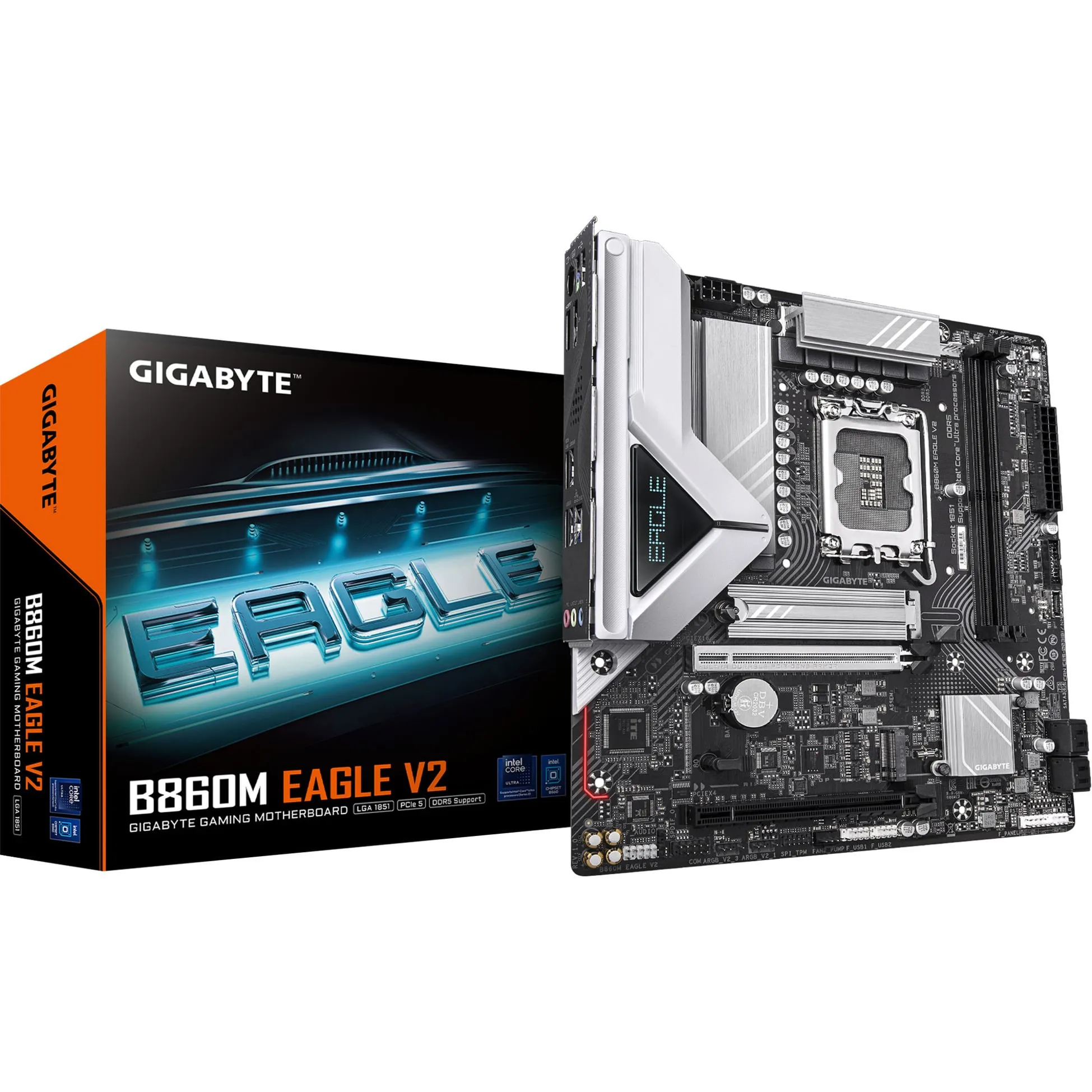 B860M EAGLE V2 Scheda madre - CPU Intel Core Ultra Series, VRM a 6+1+2 fasi, fino a 9066 MHz DDR5, 1x M.2 PCIe 5.0 + 1x M.2 PCIe 4.0, LAN 2.5 GbE, USB 3.2 Gen 1