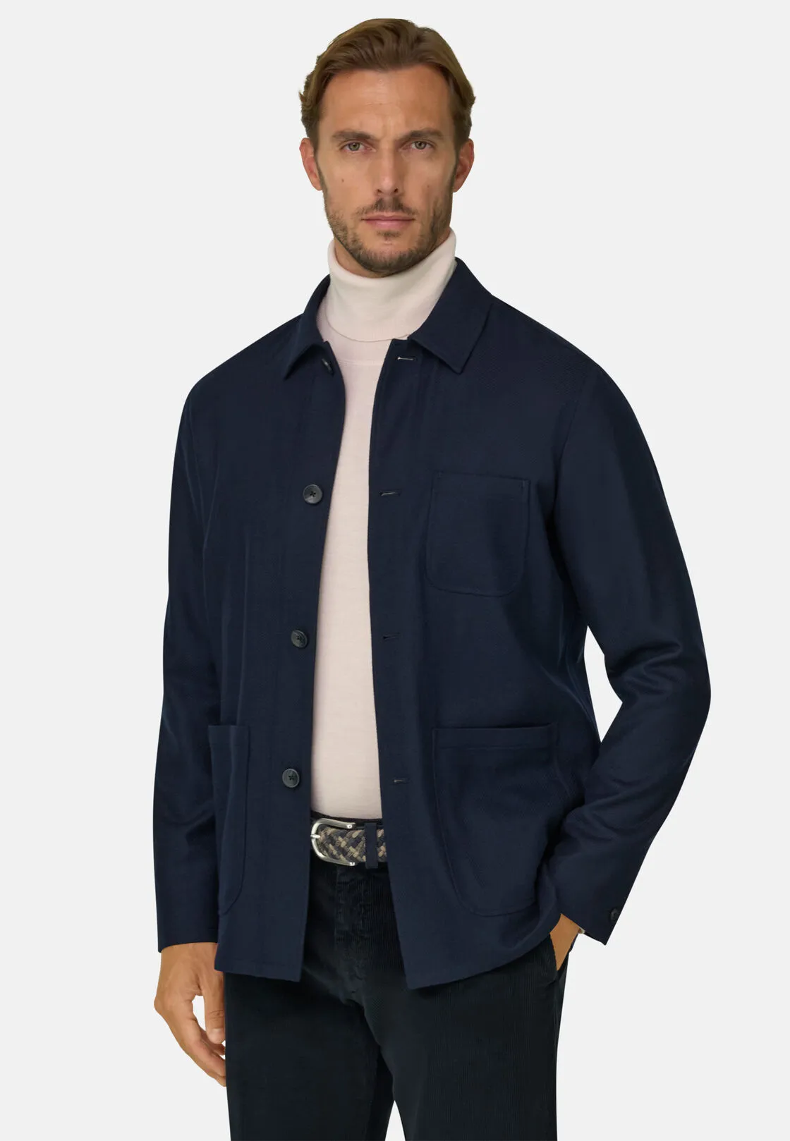 Boggi, Giacca Camicia Diagonale In Lana, Uomo, Navy, Taglia: 44