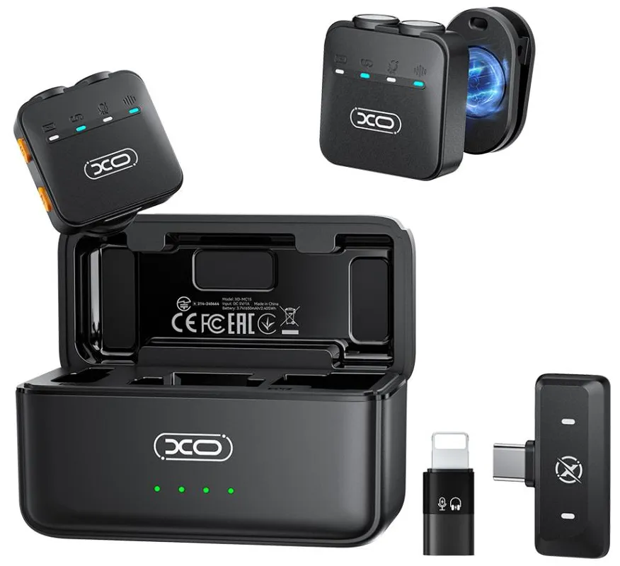 Lavaliera XO Design MC15 Dual, USB-C / Lightning, Set 2 pezzi, Nera