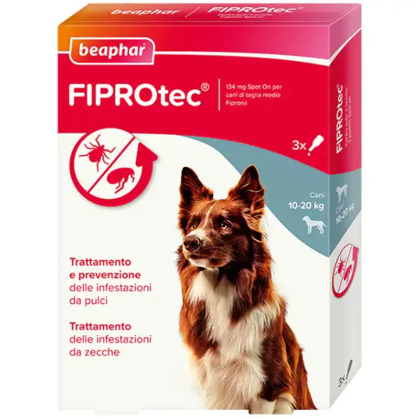 Beaphar Fiprotec Spot On per cani 3 pipette peso 10-20 kg (scadenza: 27/01/2027) - Antiparassitario per cani