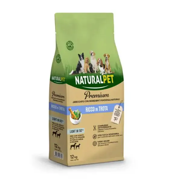 NaturalPet Premium Adult Medium/Large Trota Light in Fat 12 kg - Crocchette naturali cane