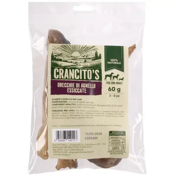 Crancito's snack naturale Dog Adult Orecchie di Agnello 60 gr