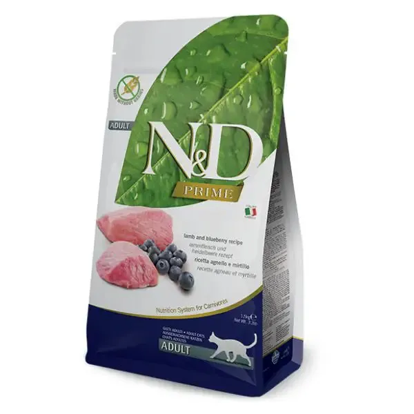 Farmina N&D Prime Feline Grain Free Adult Agnello e Mirtillo 5 kg - Croccantini per gatti