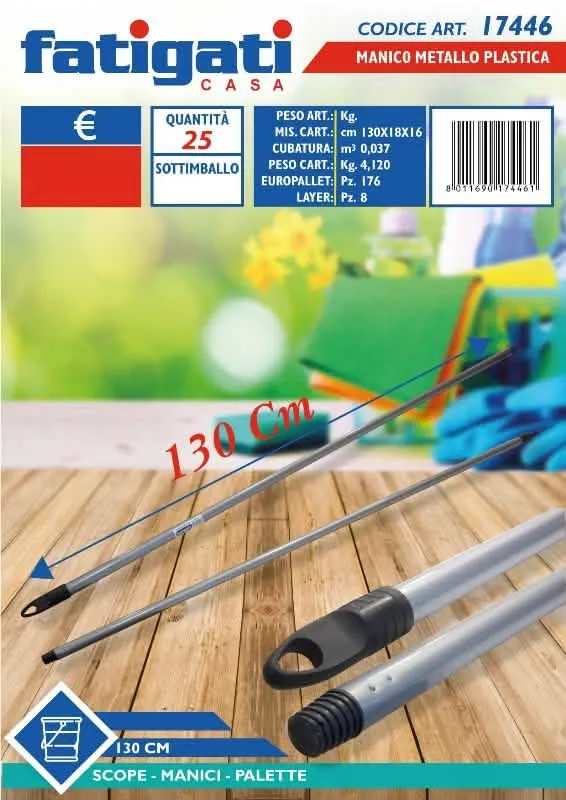 Manico in Ferro Silver 130cm per Fatigati - Perfetto per la Casa