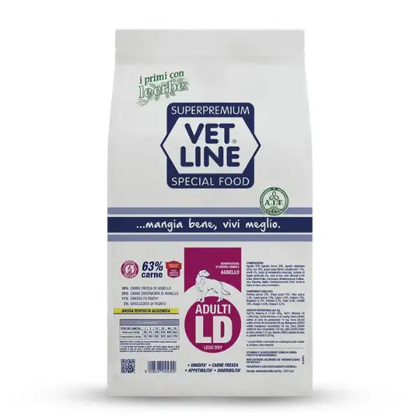 Vet Line Secco Cane Adult Less Dry Agnello 3 kg - Dieta veterinaria per cani