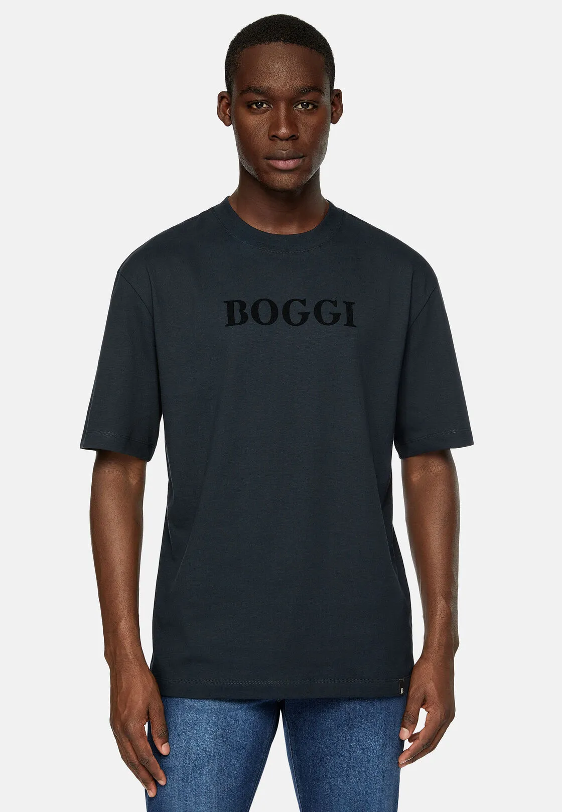 Boggi, T-shirt In Jersey Di Cotone, Uomo, Navy, Taglia: L
