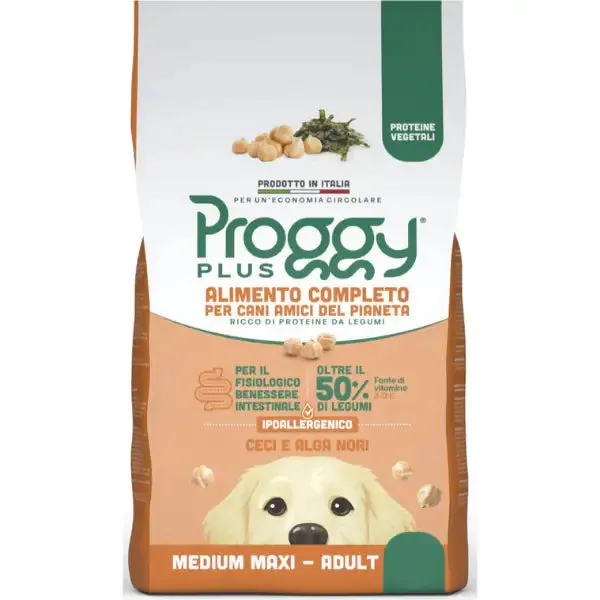 Proggy Plus Ipoallergenico Dog Adult Medium/Maxi Vegetal a base di Ceci 10 kg - Croccantini per cani
