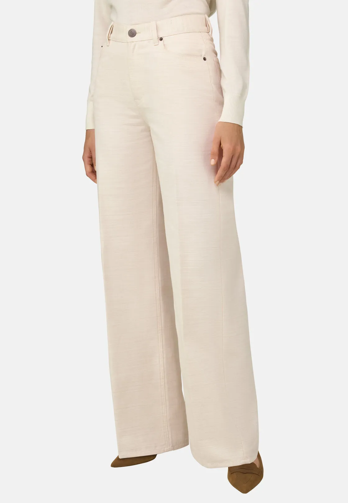 Boggi, Pantalone 5 Tasche Wide Leg, Donna, Crema, Taglia: XS