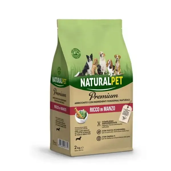NaturalPet Premium Adult Mini & Toy Manzo 2 kg - Crocchette naturali cane