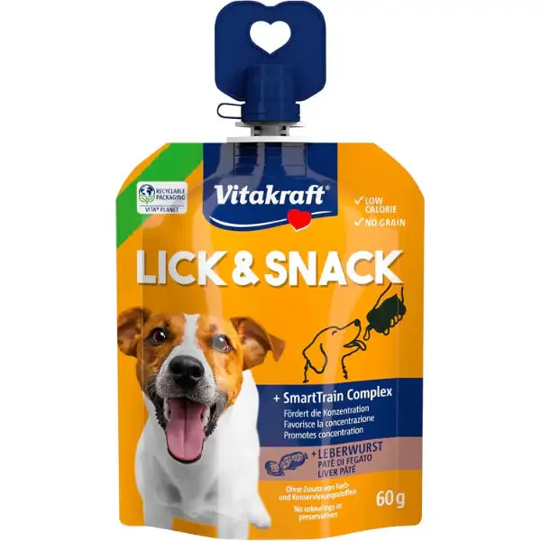 Vitakraft Lick & Snack Grain Free in crema formato Squeezy pouch richiudibile da 60 gr Fegato