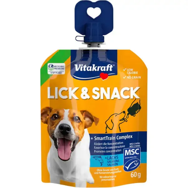 Vitakraft Lick & Snack Grain Free in crema formato Squeezy pouch richiudibile da 60 gr Salmone