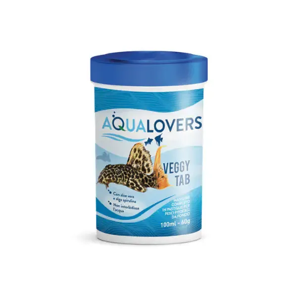 Mangime completo in pastiglie per pesci fitofagi da fondo Veggy Tab Aqualovers 60 gr (100 ml)
