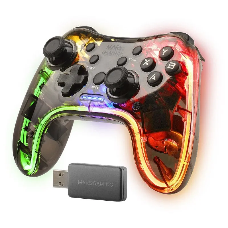 Controller wireless Mars Gaming MGP-24 Neon RGB da 2,4 GHz per PC/PS3/PS4/X360/Mac/Android