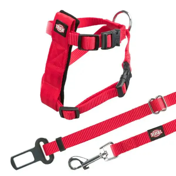 Pettorina con cintura per auto gatti Trixie Rosso