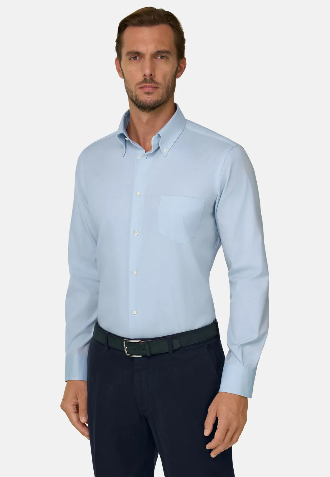 Boggi, Camicia In Pin Point Di Cotone Regular Fit, Uomo, Azzurro, Taglia: 43