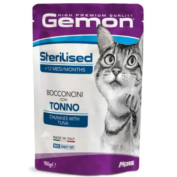 Monge Gemon Cat Sterilised Bocconcini 100 gr Tonno - confezione da 24 pezzi - Cibo umido per gatti