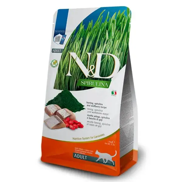 Farmina N&D Spirulina Grain Free Feline Adult Aringa, spirulina e bacche di goji 1,5 kg - Croccantini per gatti