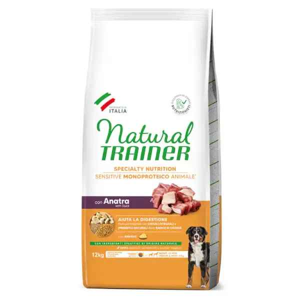 Natural Trainer Speciality Nutrition Sensitive Monoproteico Medium&Maxi Adult con Anatra e cereali integrali 12 kg - Crocchette monoproteiche cane