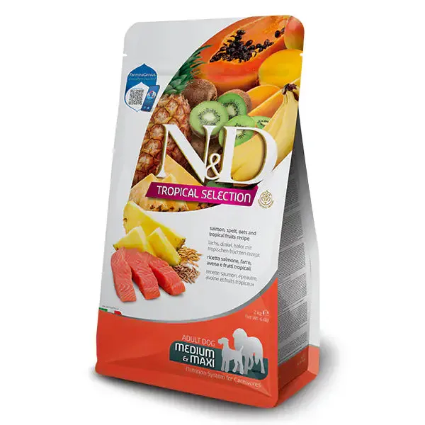 Farmina N&D Tropical Dog Adult Medium/Maxi Low Grain Salmone e frutta tropicale 10 kg - Croccantini per cani