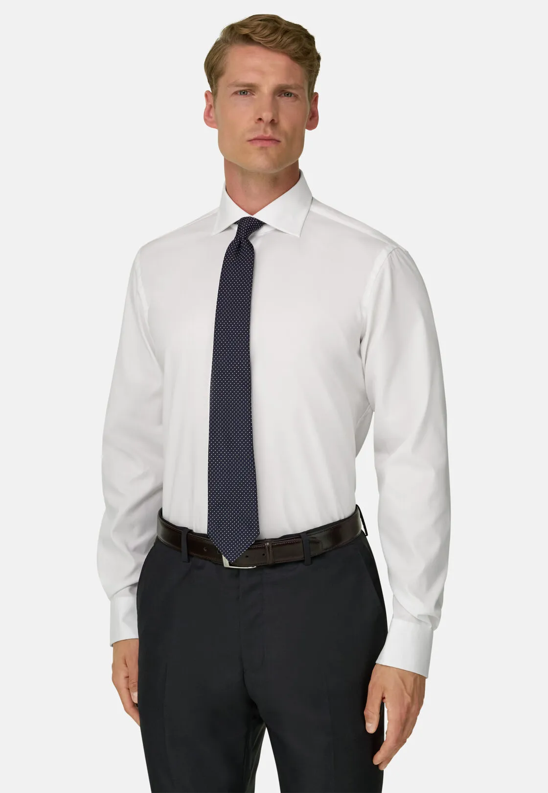 Boggi, Camicia In Pin Point Di Cotone Long Fit, Uomo, Bianco, Taglia: 38