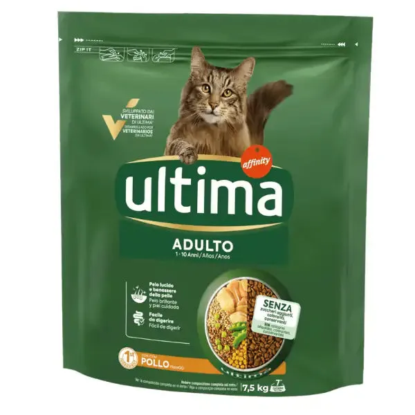 Ultima Cat Adult con pollo 7,5 kg - Croccantini per gatti