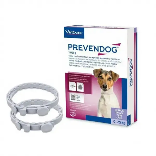 Virbac Collare Antiparassitario Prevendog 2 collari da 60 cm peso inferiore a 25 kg - Antiparassitario per cani