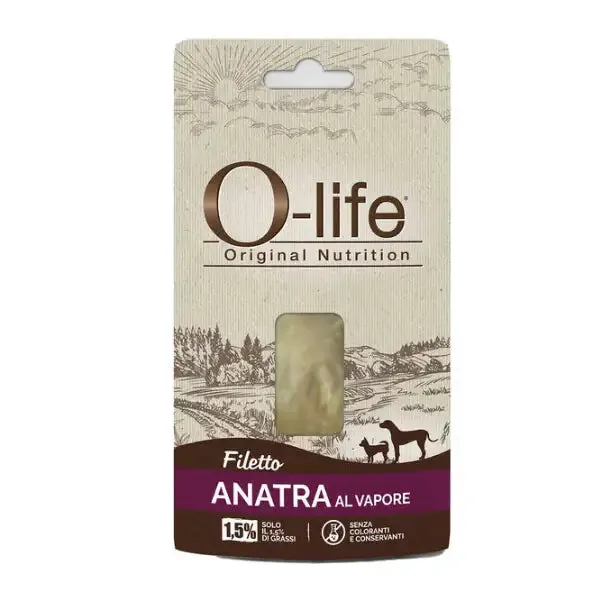 O-life Adult Filetti al Vapore Snack per cani 25 gr Filetto di anatra