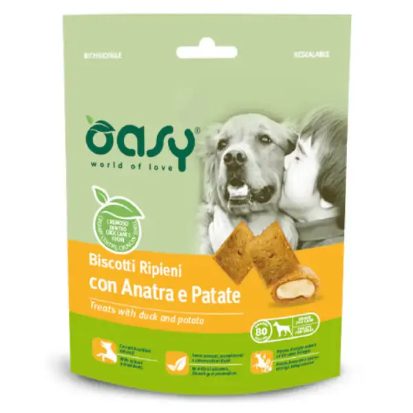 Oasy Dog Biscotti Ripieni 80 gr Anatra e patate