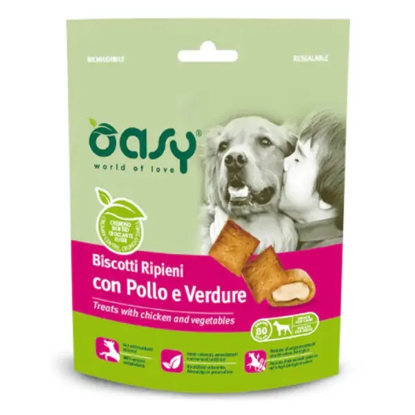 Oasy Dog Biscotti Ripieni 80 gr Pollo e verdure