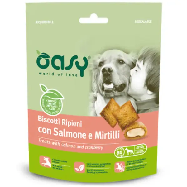 Oasy Dog Biscotti Ripieni 80 gr Salmone e mirtilli
