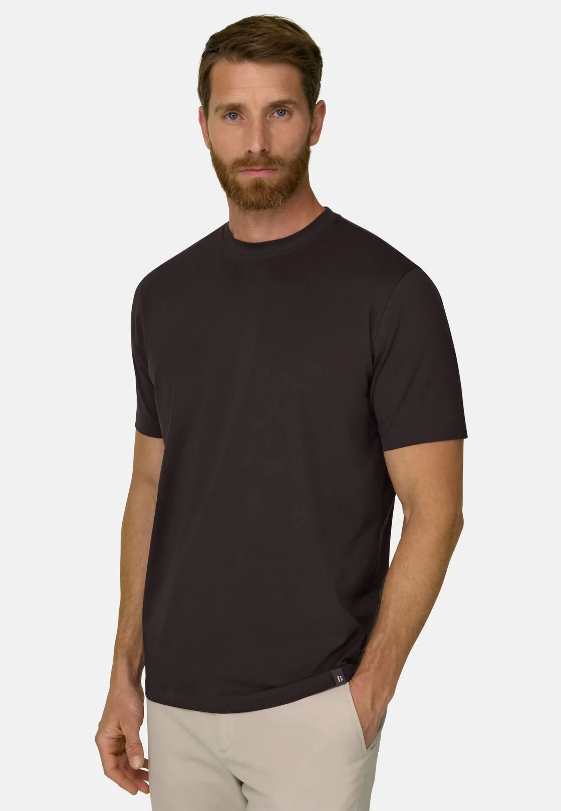 Boggi, T-shirt In Jersey Di Cotone Supima Elasticizzato, Uomo, Marrone scuro, Taglia: M