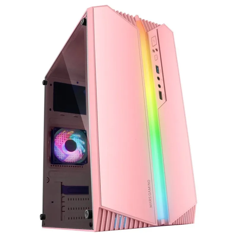 Custodia per PC Mars Gaming MC-S1 Micro-ATX ARGB USB 3.0 con finestra rosa