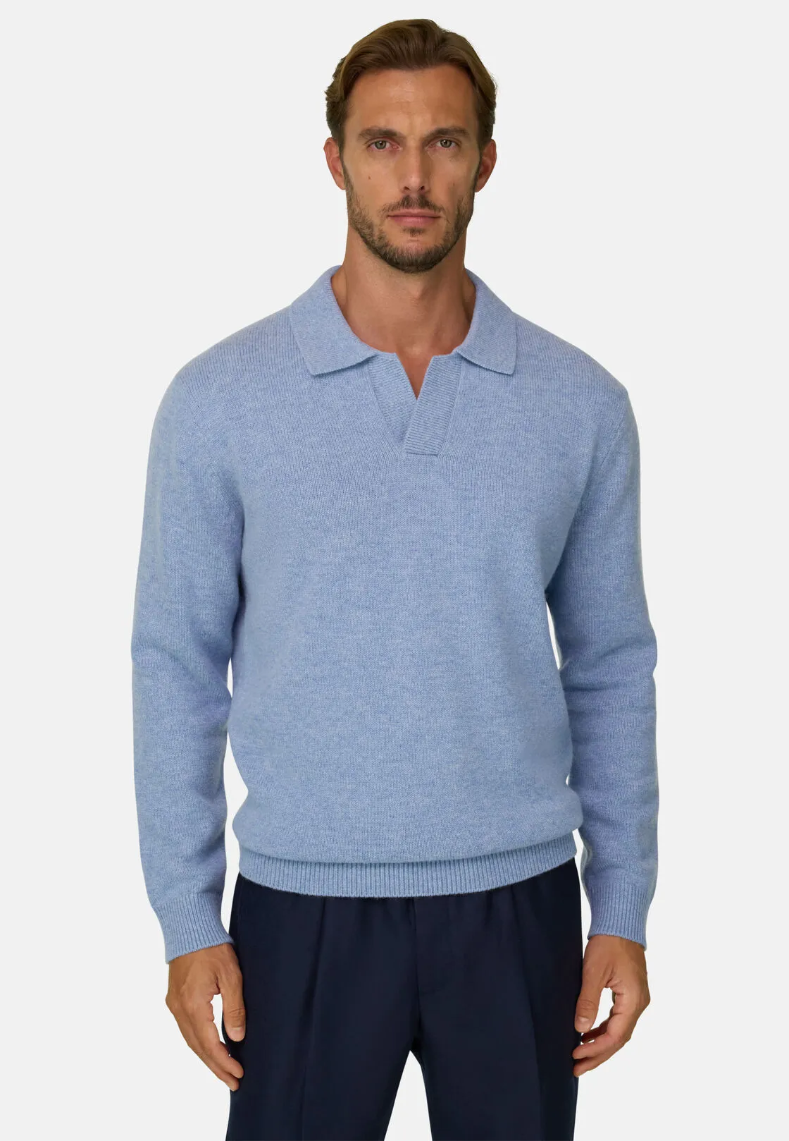 Boggi, Polo Di Maglia In Lana Cashmere, Uomo, Azzurro, Taglia: M