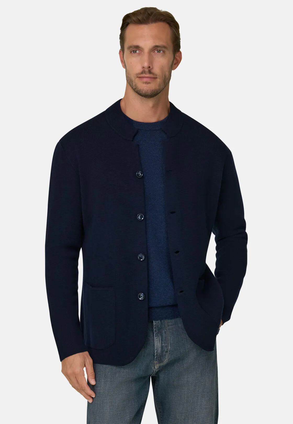Boggi, Giacca Di Maglia In Lana Merino Superfine, Uomo, Navy, Taglia: L