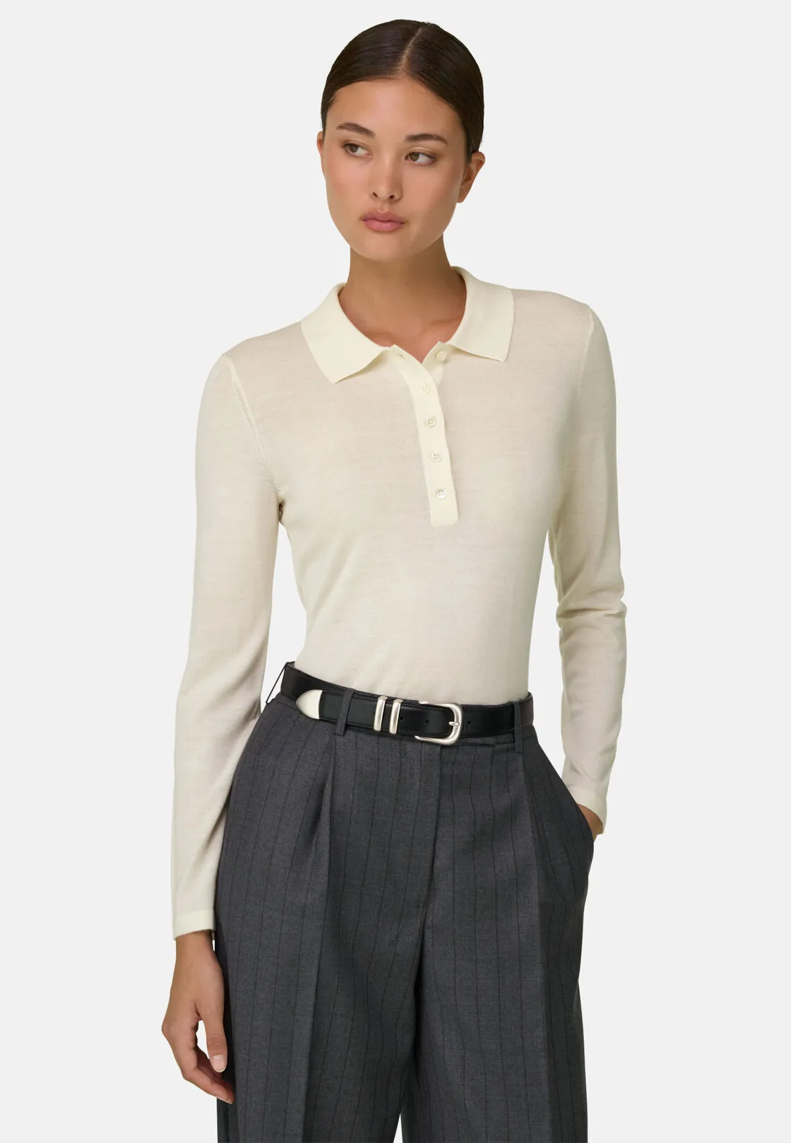 Boggi, Maglia Girocollo In Lana Merino Seta, Donna, Offwhite, Taglia: S