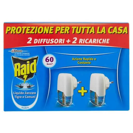 RAID Antizanzare Liquido 2 Basi + 2 Ricariche per 30 Notti