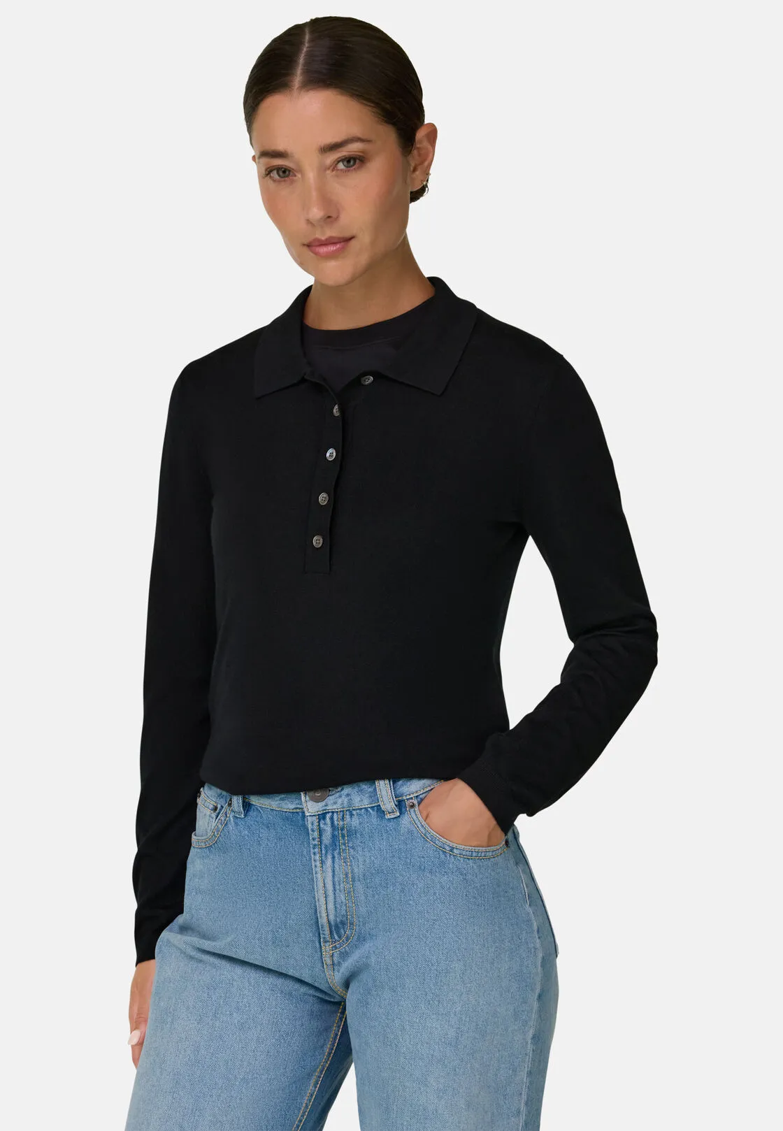 Boggi, Maglia Girocollo In Lana Merino Seta, Donna, Nero, Taglia: S