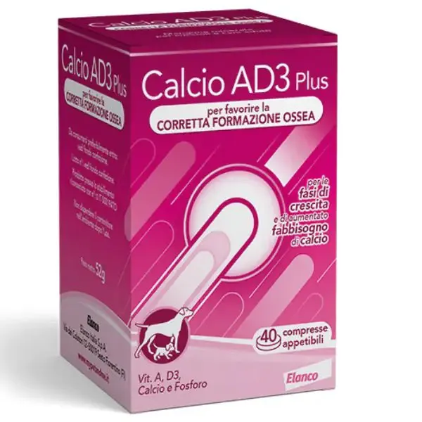 Elanco Calcio AD3 Plus Supporto articolare Compresse per cani 40 Compresse - Integratori per cani