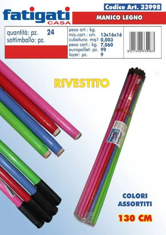 Manico per scopa in legno 130 cm - Colore assortito