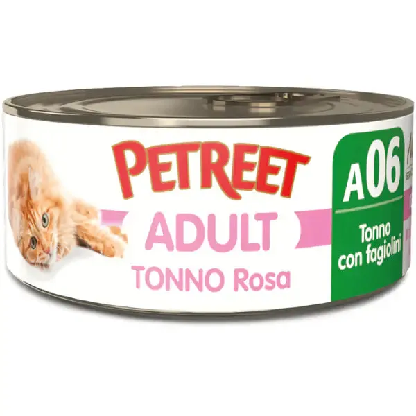 Petreet Natura Tonno Rosa Cat 140 gr Tonno e fagiolini - confezione da 24 pezzi - Cibo umido per gatti