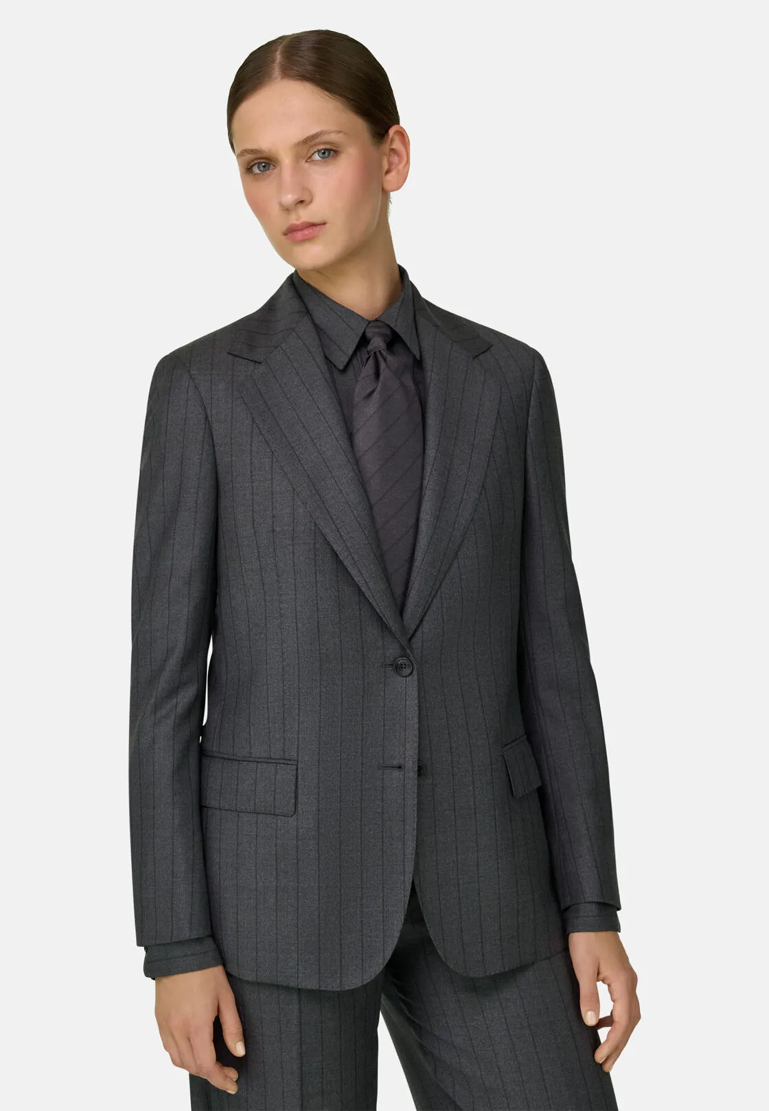 Boggi, Blazer Monopetto In Lana Gessato, Donna, Grigio, Taglia: XS
